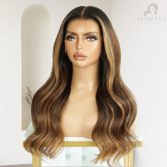 Becky | Loose Wave Wig Light Brown Highlights 180% Density Wig