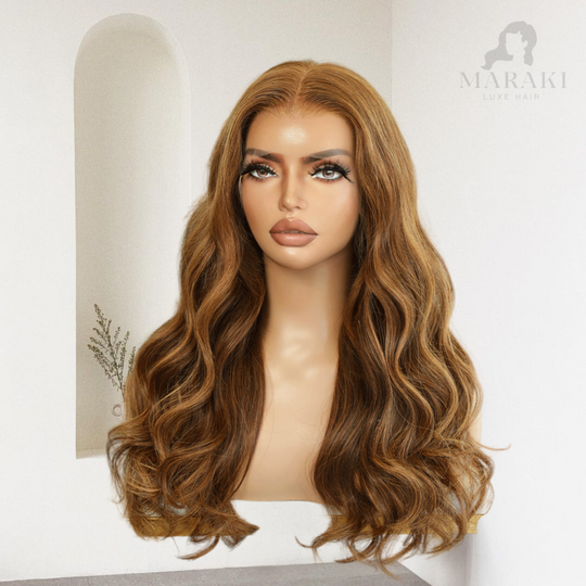 Julia | Human Hair Wigs with Brown Highlights Ready to Wear Glueless Wigs