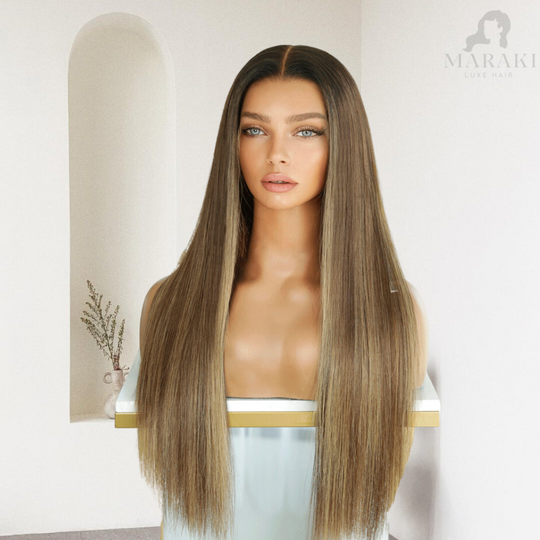 Ashley | Brown Wigs With Highlights Natural Looking Human Hair Wig