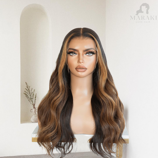 Luna | Brown Hair Wig Caramel Highlights 180% Density Wig