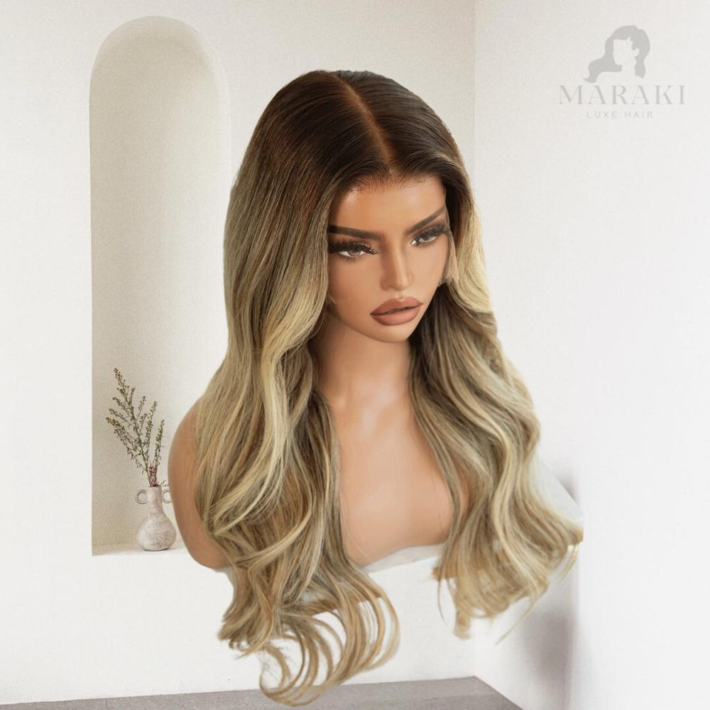 Emily | Blonde Wig With Dark Roots Clean Bleached And Pre-Plucked