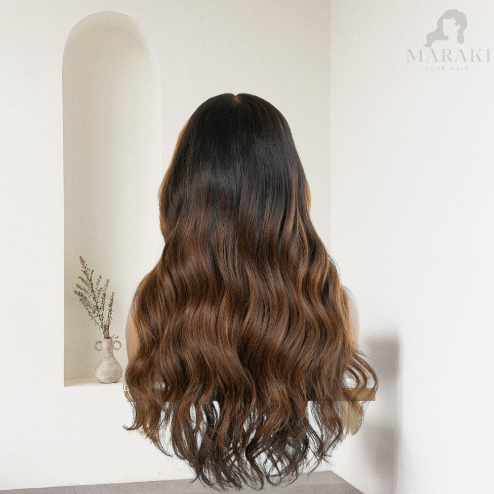 Luna | Brown Hair Wig Caramel Highlights 180% Density Wig