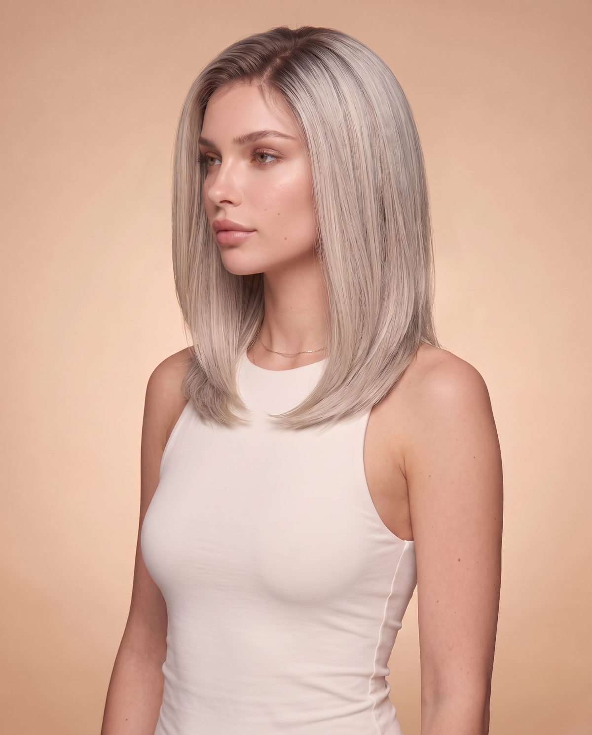 Noor wig, 14 inch length, side view