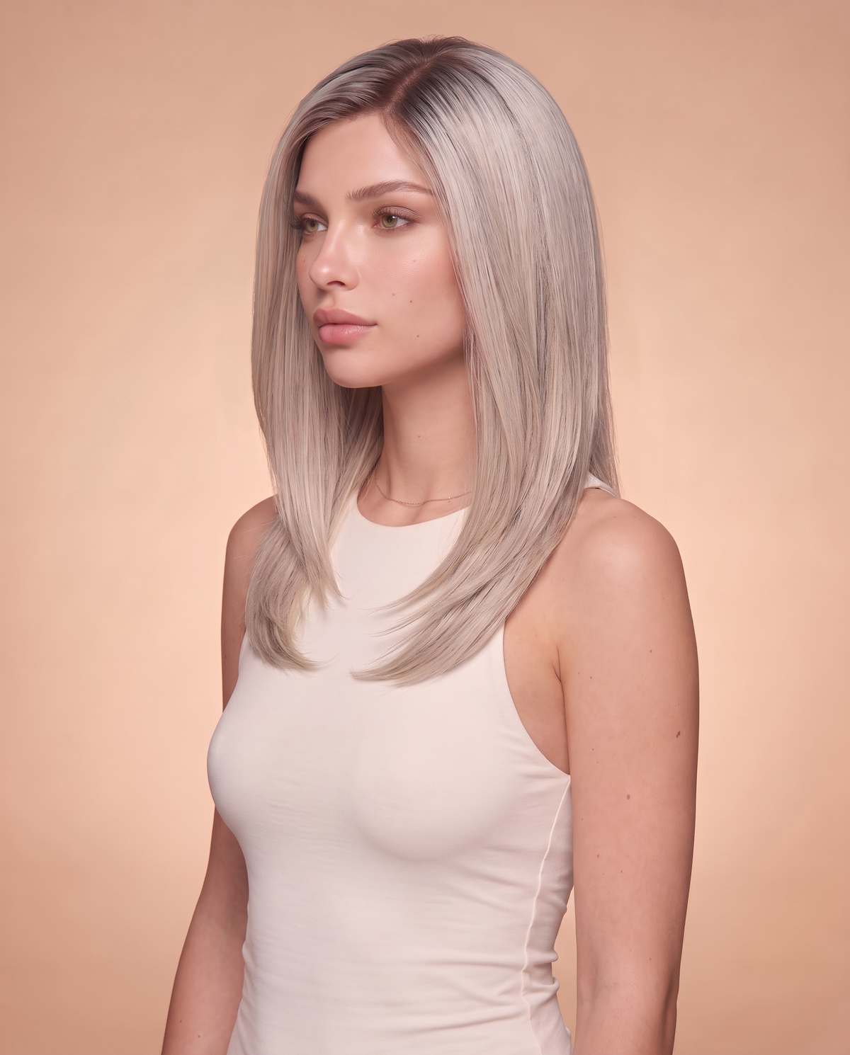 Noor wig, 16 inch length, side view