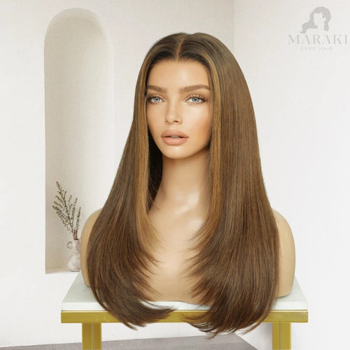 Camille caramel brunette layered wig, front